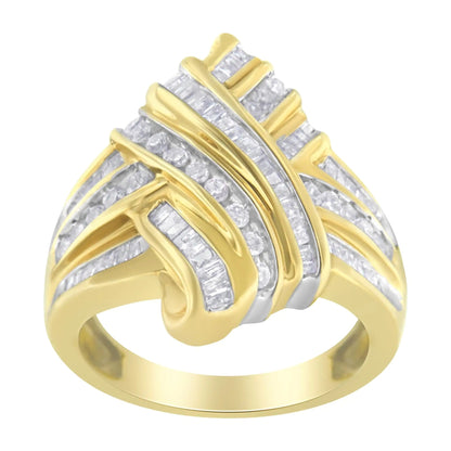 10K Yellow Gold Diamond Bypass Ring (1.0 cttw, H-I Color, I2-I3 Clarity) WEM Support (www.WEM.support)