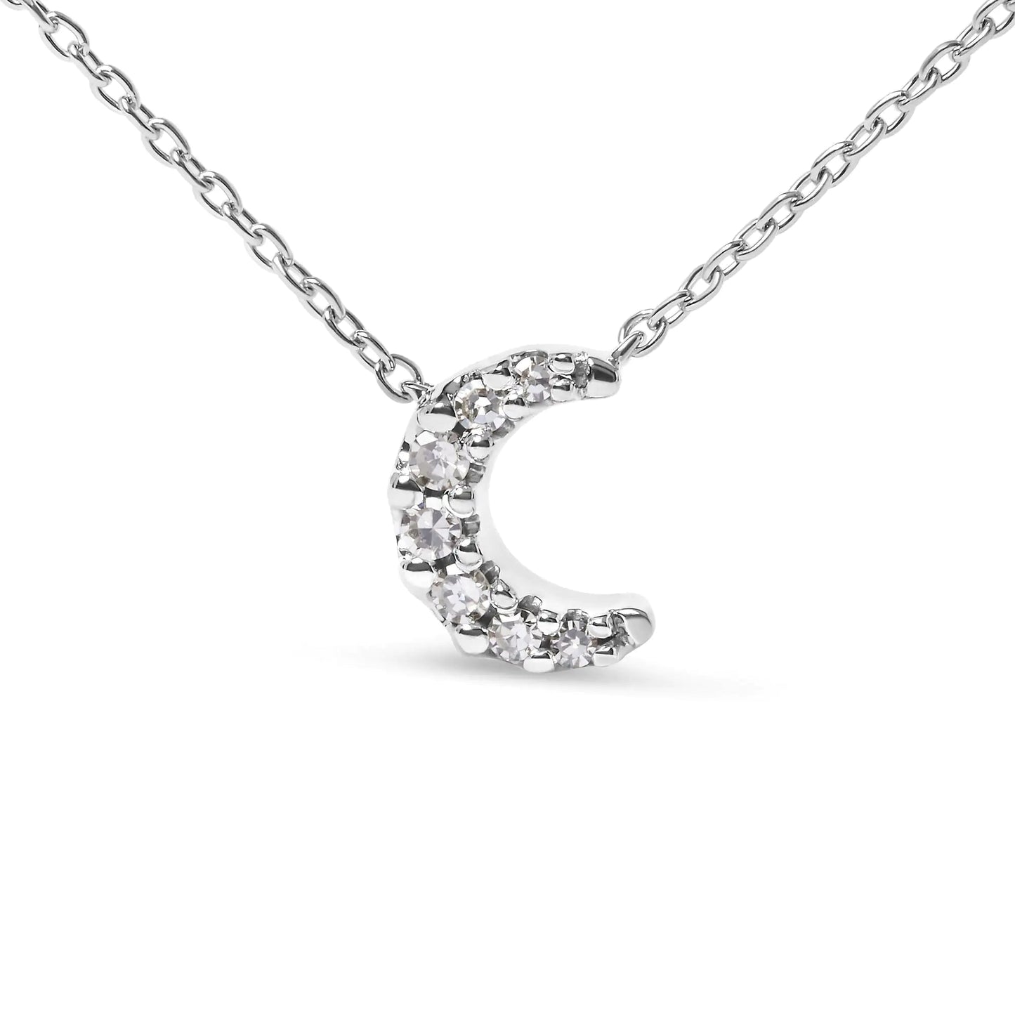 10K White Gold Diamond Accented Crescent Moon Shaped 18" Inch Pendant Necklace (H-I Color, I1-I2 Clarity) WEM Support (www.WEM.support)