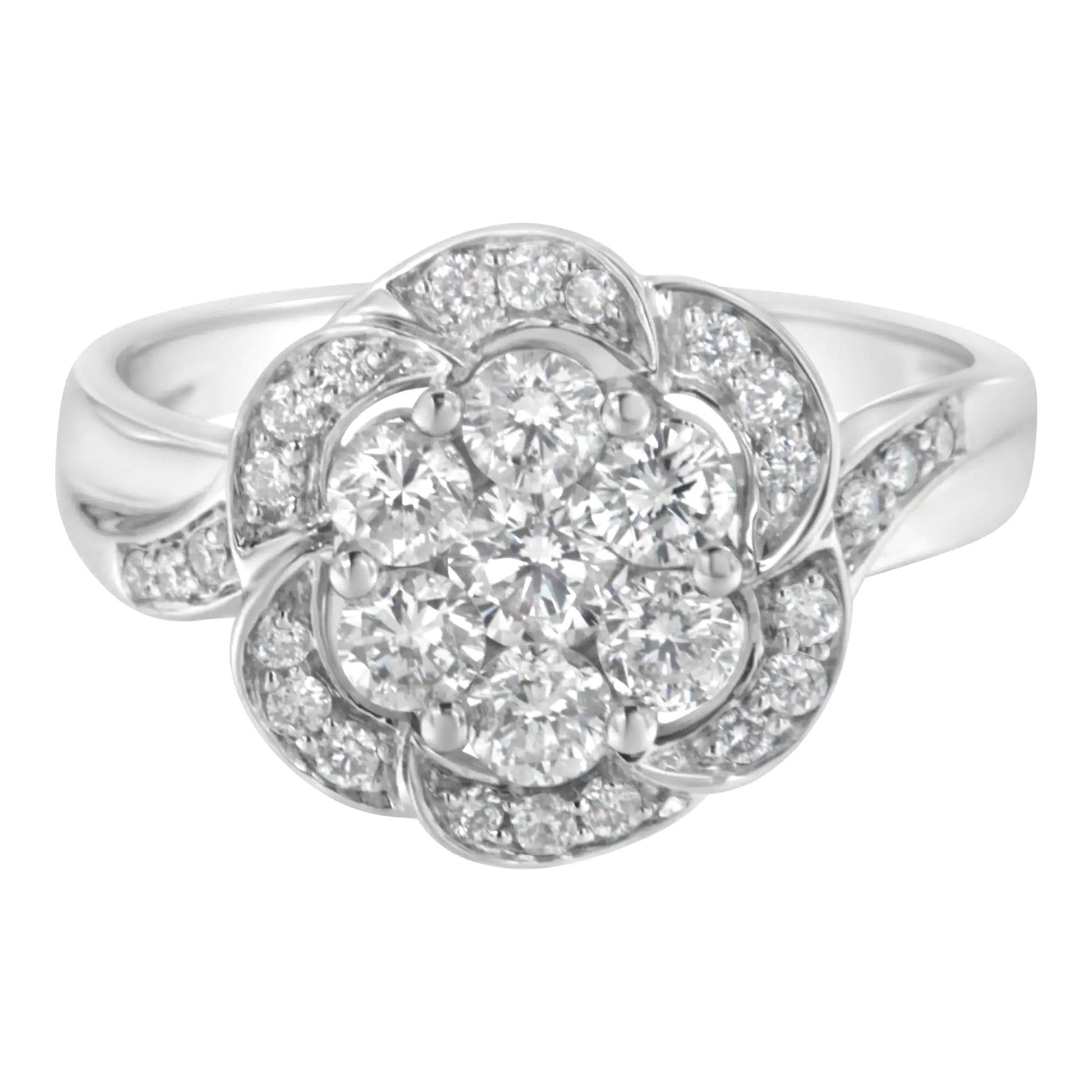 14K White Gold Floral Cluster Diamond Ring (1 Cttw, H-I Color, SI2-I1 Clarity) WEM Support (www.WEM.support)