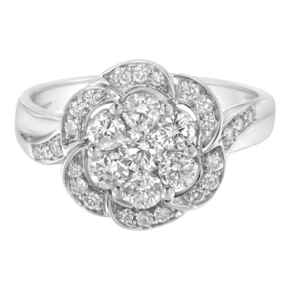 14K White Gold Floral Cluster Diamond Ring (1 Cttw, H-I Color, SI2-I1 Clarity) WEM Support (www.WEM.support)