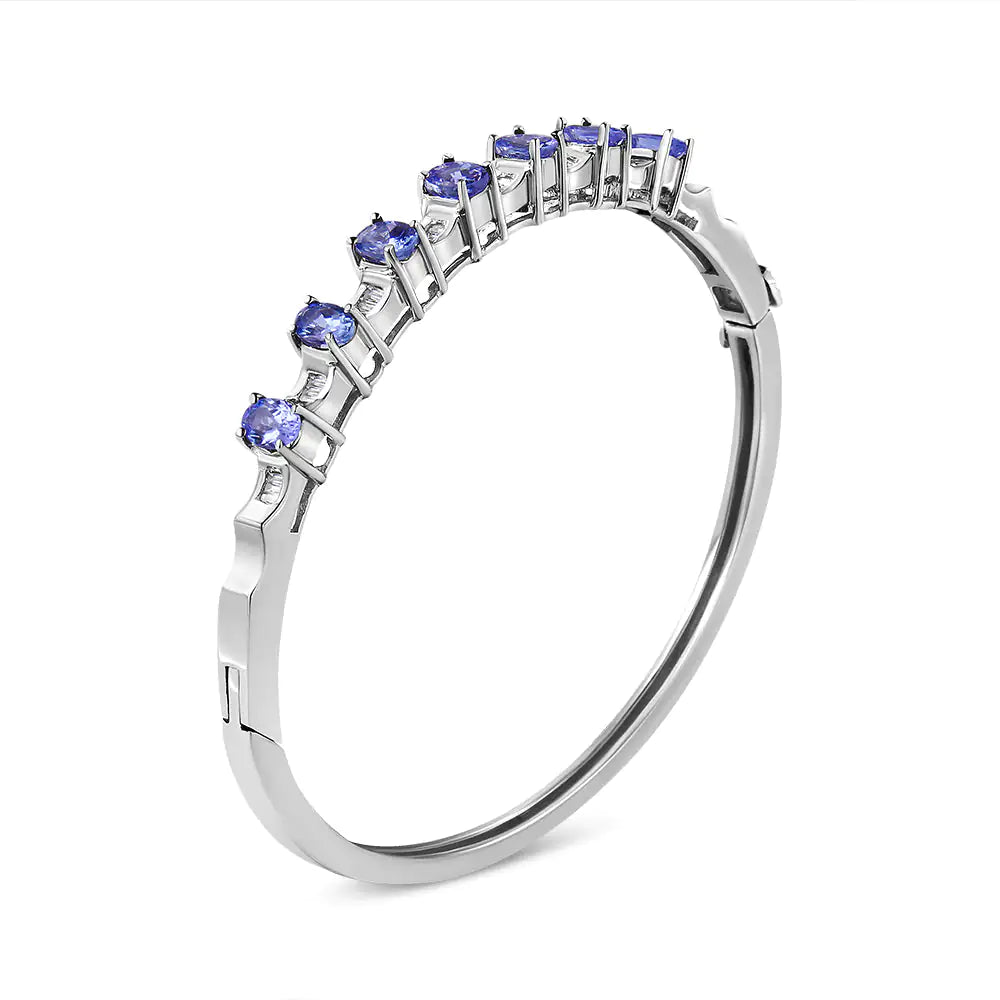 14K White Gold 5 MM Oval Blue Tanzanite and 1/4 Cttw Diamond Bangle (H-I Color, VS2-SI1 Clarity) - Fits wrists up to 7 1/2 Inches WEM Support (www.WEM.support)
