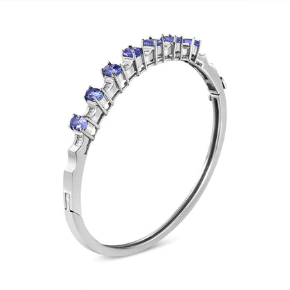 14K White Gold 5 MM Oval Blue Tanzanite and 1/4 Cttw Diamond Bangle (H-I Color, VS2-SI1 Clarity) - Fits wrists up to 7 1/2 Inches WEM Support (www.WEM.support)