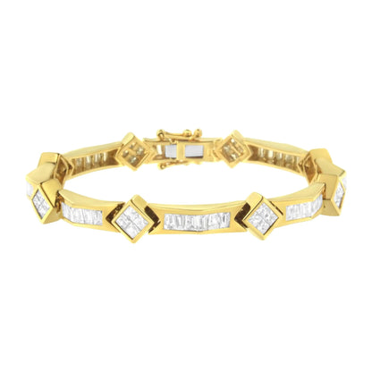 14K Yellow Gold 5-3/8 Cttw Baguette & Princess Cut Diamond 7" Geometric Link Tennis Bracelet (H-I Color, SI1-SI2 Clarity) WEM Support (www.WEM.support)