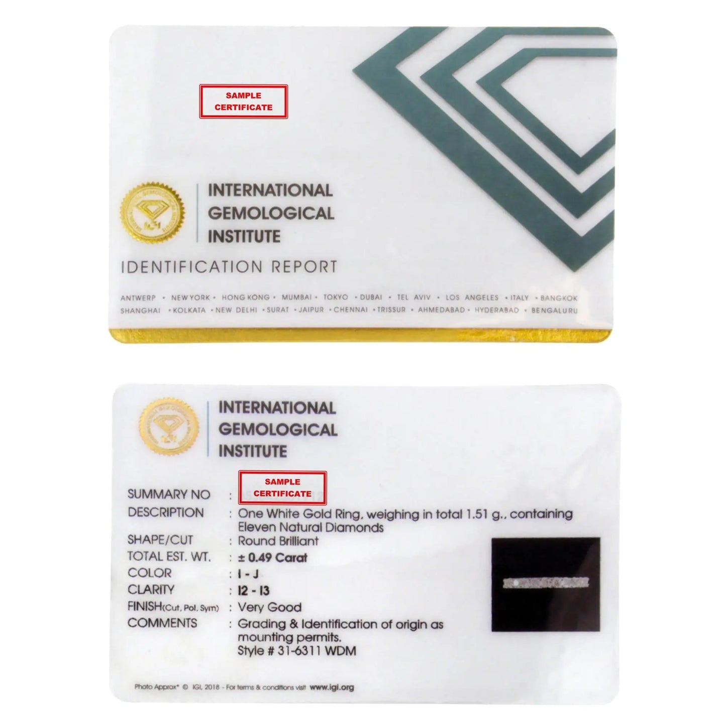 IGI Certified 1/2 Cttw Diamond 10K White Gold Prong Set Fluted Band Style Ring (I-J Color, I2-I3 Clarity) WEM Support (www.WEM.support)