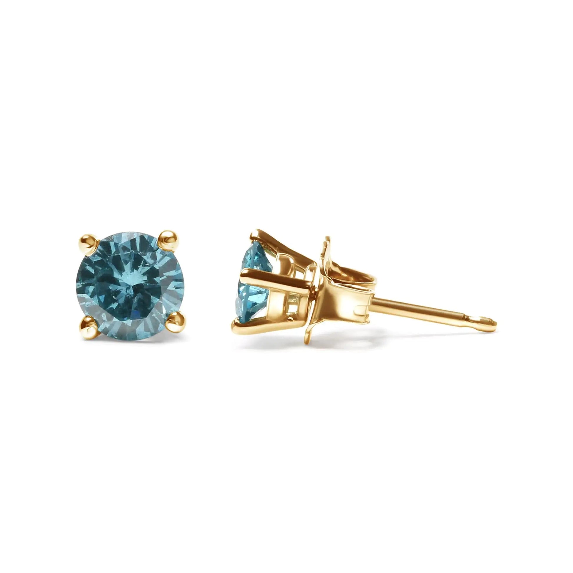 14K Gold 1/2 Cttw Aqua Blue Diamond Screw-Back 4-Prong Classic Stud Earrings (Color Treated, I2-I3) WEM Support (www.WEM.support)
