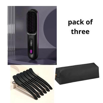 2-in-1 Wireless Hair Straightener Brush WEM Support (www.WEM.support)