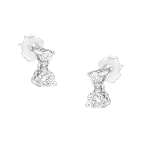 14KT White Gold 1/2 cttw Double Diamond Dangle Stud Earrings (H-I, I1-I2) WEM Support (www.WEM.support)