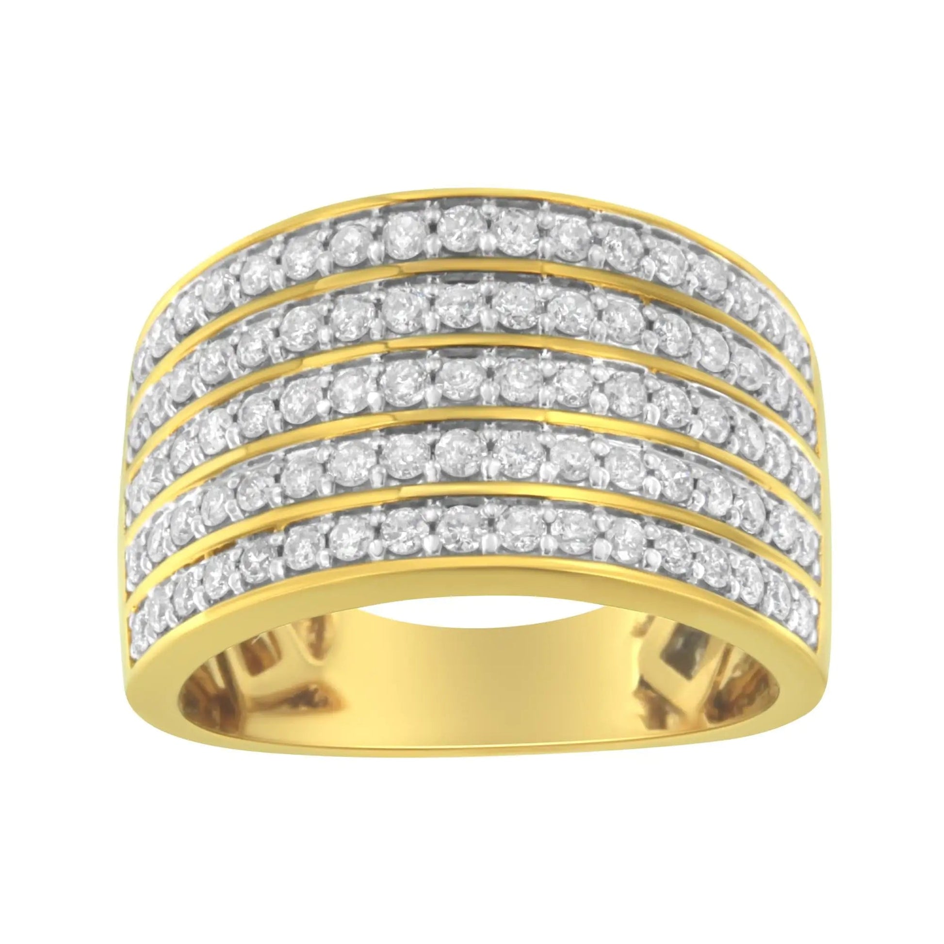 Bague multi-rangées en argent sterling .925 plaqué or jaune 14K avec diamants (1 1/10 Cttw, couleur J-K, clarté I1-I2) WEM Support (www.WEM.support)