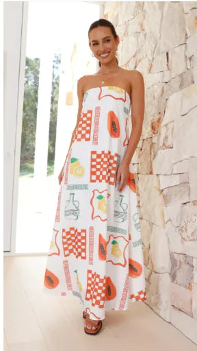 Women's Dress Printed Tube Top Large Swing Dress WEM Support (www.WEM.support)