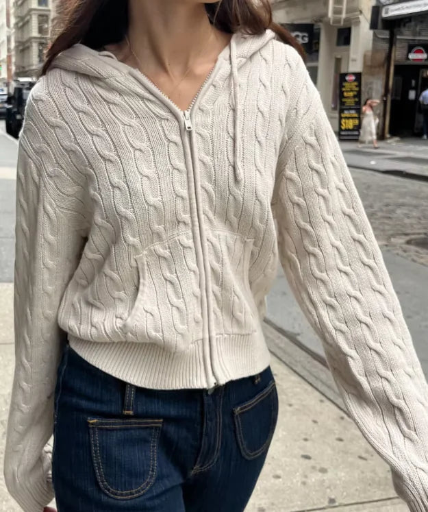 Hooded Twist Knitted Cardigan Coat For Women HejK.com