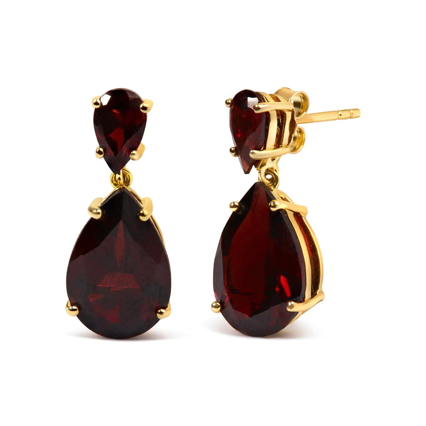 10K Yellow Gold Plated .925 Sterling Silver 14.0 Cttw Pear Shaped Red Garnet Drop and Dangle Earrings WEM Support (www.WEM.support)