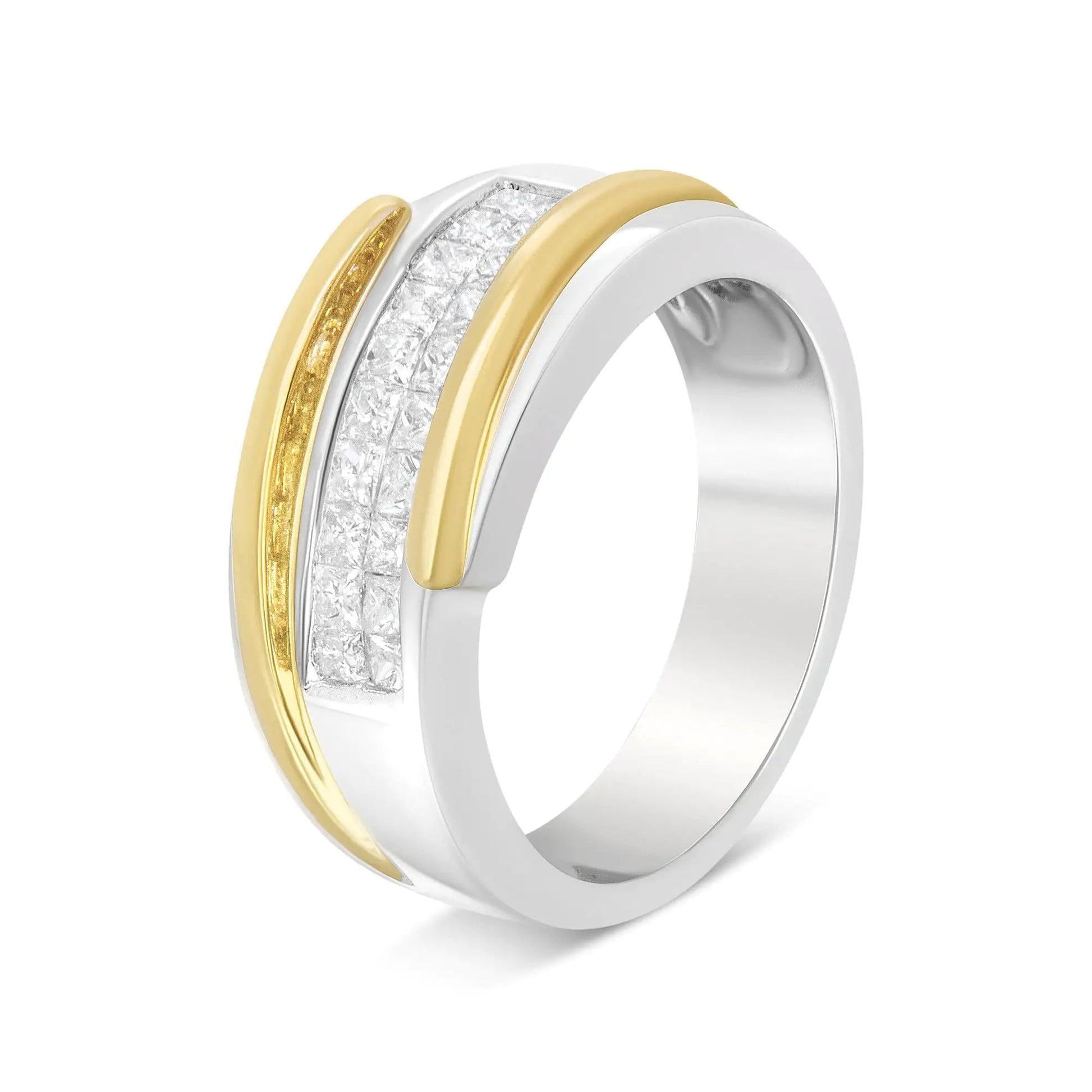 14K Yellow and White Gold 1.00 Cttw Princess-Cut Diamond Modern Gent's Band (H-I Color, SI2-I1 Clarity) - Size 10 WEM Support (www.WEM.support)