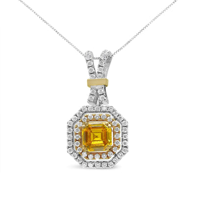 18K White and Yellow Gold 1.75 Cttw Lab Grown Treated Yellow Asscher Center Diamond Halo 18" Pendant Necklace (Yellow/G-H Color, VS1-VS2 Clarity) WEM Support (www.WEM.support)
