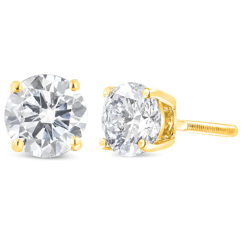 14K Yellow Gold 1-1/2 Cttw Round Brilliant-Cut Diamond Classic 4-Prong Stud Earrings with Screw Backs (K-L Color, SI1-SI2 Clarity) WEM Support (www.WEM.support)