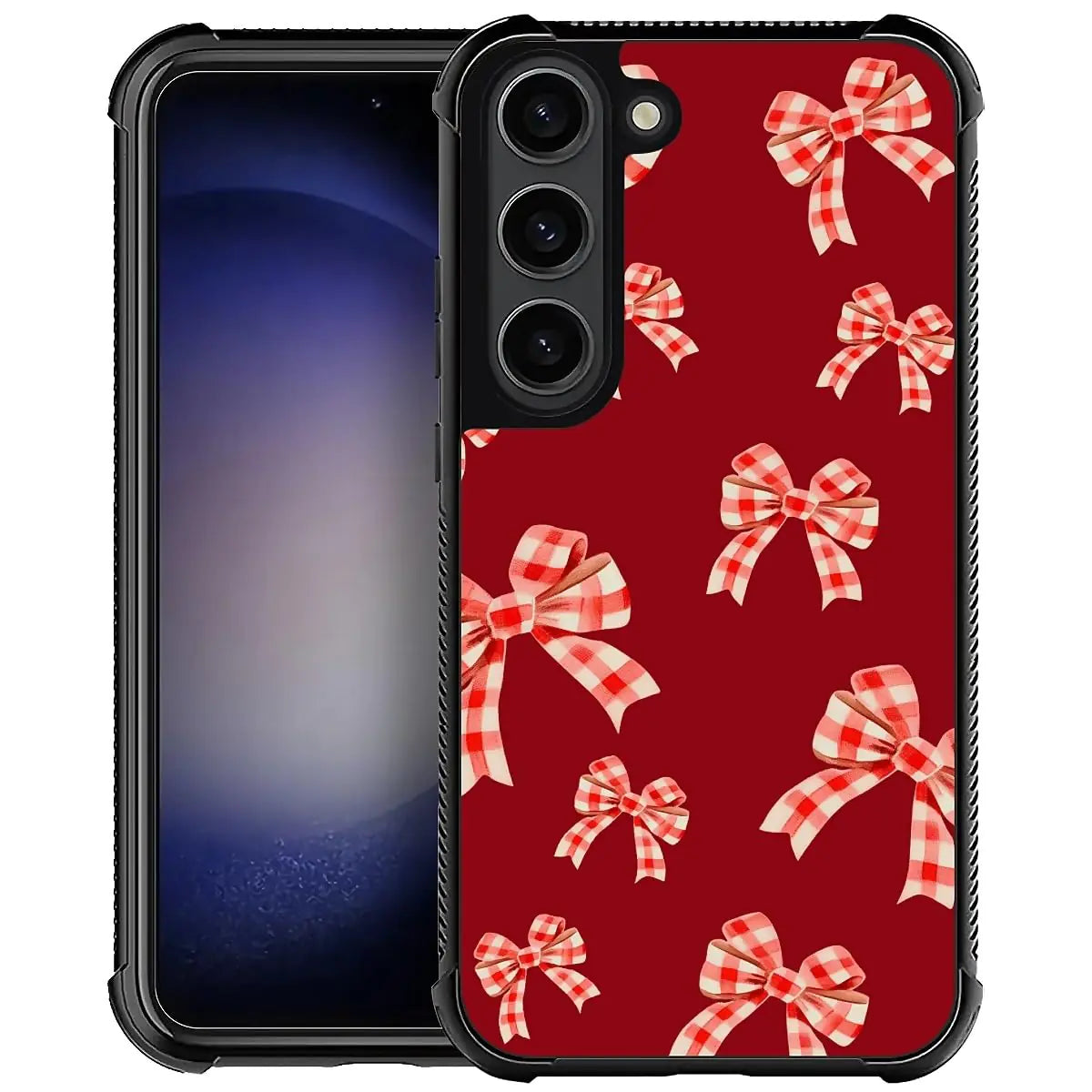 A Christmas-themed phone case featuring Santa Claus with a background of a winter scene and Christmas decorations.