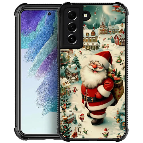 A Christmas-themed phone case featuring Santa Claus with a background of a winter scene and Christmas decorations.