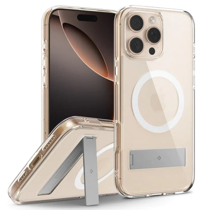 Caseology Capella Mag Kickstand for iPhone 16 Pro Case [Ultra-Clear Anti-Yellowing Compatible with Magsafe] Military Grade Drop Tested (2024) - Clear Gray