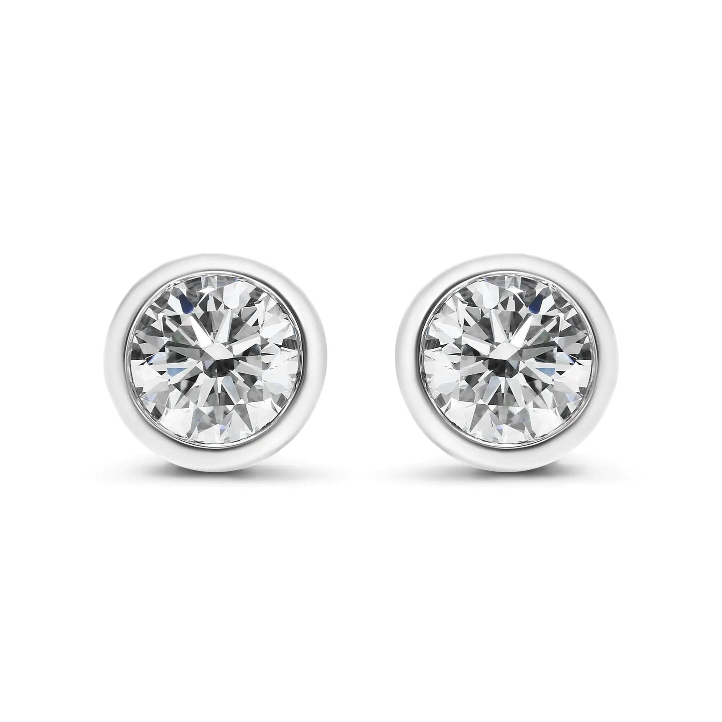 14K White Gold Lab Grown Diamond Screw-Back Classic Bezel Solitaire Stud Earrings (G-H Color, VS2-SI1 Clarity) WEM Support (www.WEM.support)