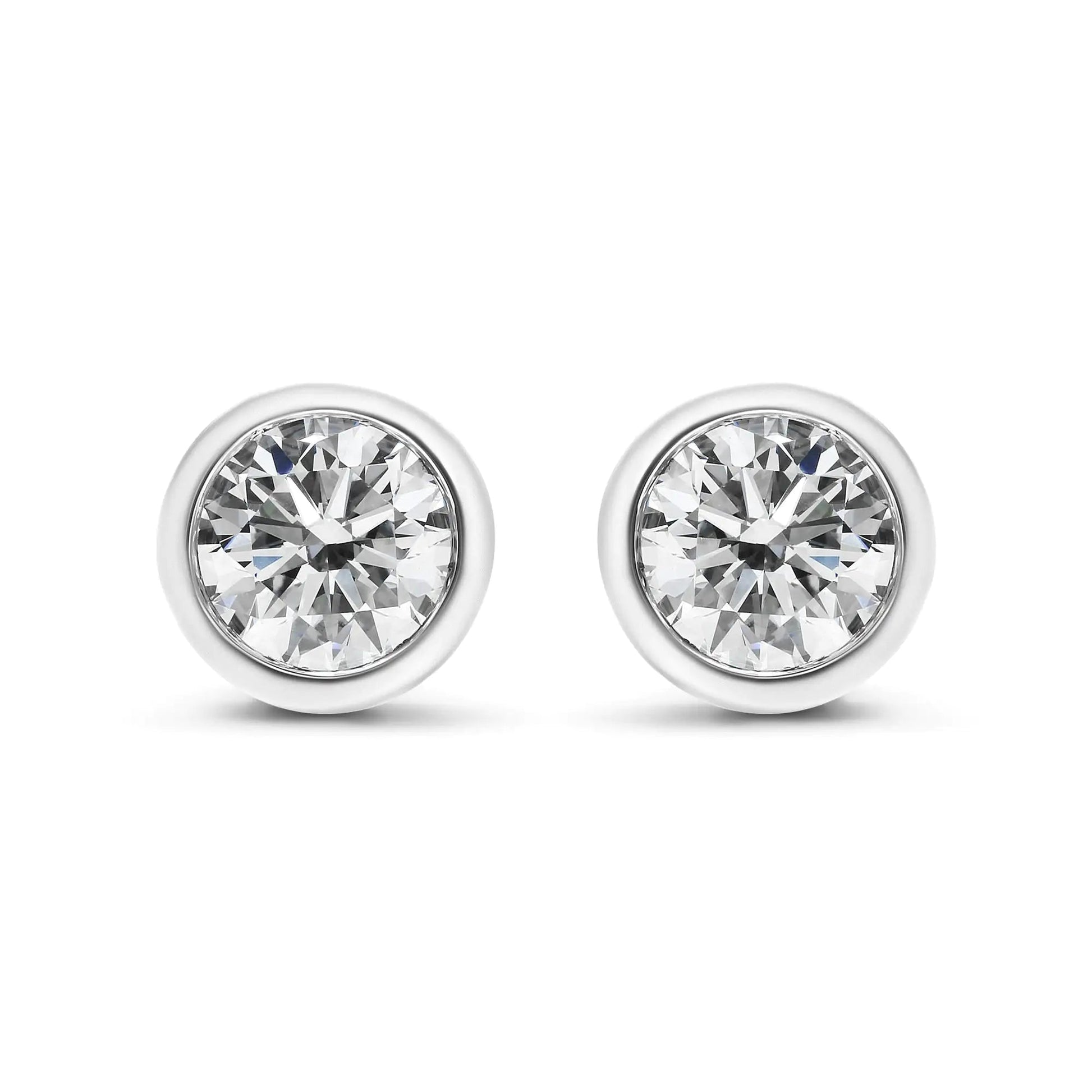 14K White Gold Lab Grown Diamond Screw-Back Classic Bezel Solitaire Stud Earrings (G-H Color, VS2-SI1 Clarity) WEM Support (www.WEM.support)