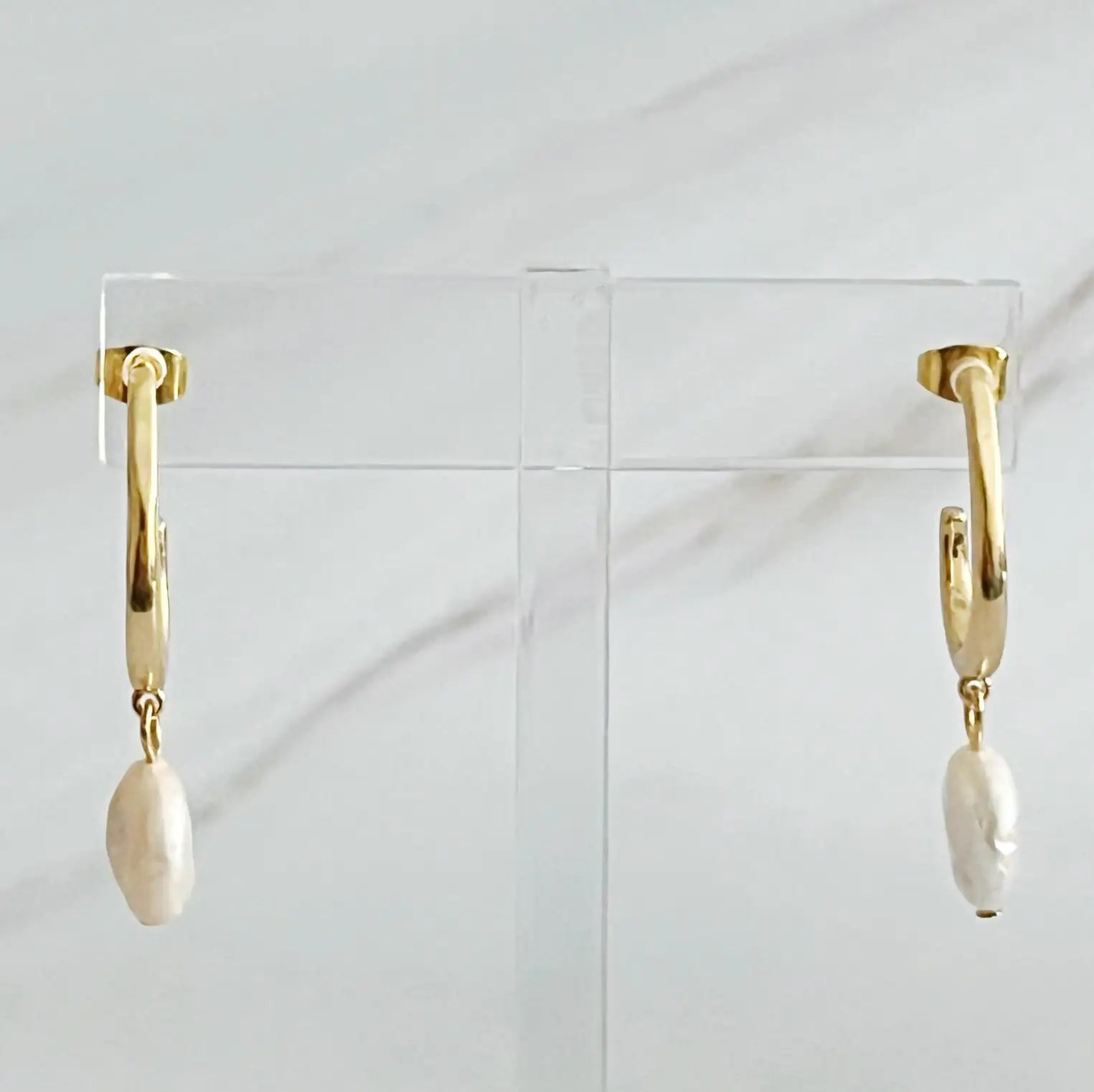 Dangle Pearl Gold Hoop Earrings WEM Support (www.WEM.support)