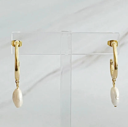 Dangle Pearl Gold Hoop Earrings WEM Support (www.WEM.support)