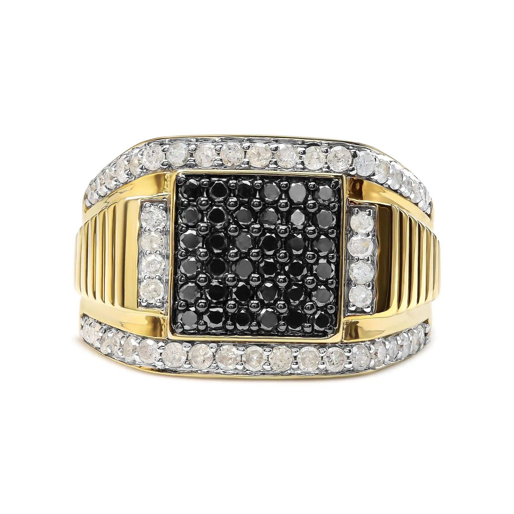 Men's 14K Yellow Gold Plated .925 Sterling Silver 1 1/2 Cttw White and Black Treated Diamond Cluster Ring (Black / I-J Color, I2-I3 Clarity) WEM Support (www.WEM.support)
