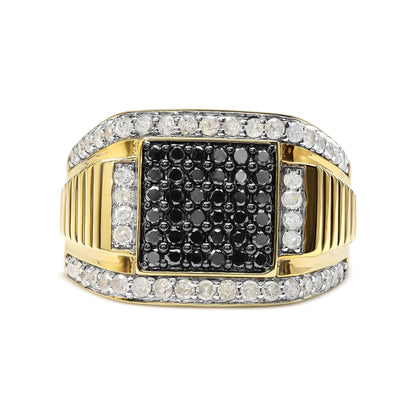 Men's 14K Yellow Gold Plated .925 Sterling Silver 1 1/2 Cttw White and Black Treated Diamond Cluster Ring (Black / I-J Color, I2-I3 Clarity) WEM Support (www.WEM.support)