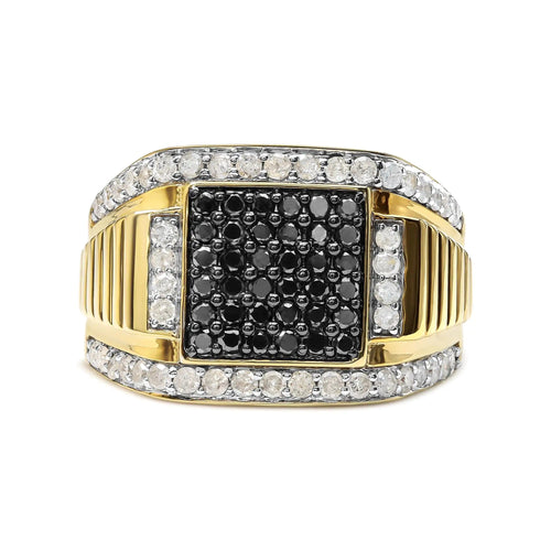 Men's 14K Yellow Gold Plated .925 Sterling Silver 1 1/2 Cttw White and Black Treated Diamond Cluster Ring (Black / I-J Color, I2-I3 Clarity) WEM Support (www.WEM.support)