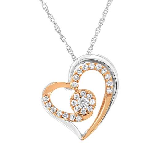 Collier Pendentif Coeur en Argent Sterling Plaqué Or Rose et Blanc 10k avec Diamants de Laboratoire de 3/8 carat (Couleur F-G, Clarté VS2-SI1) WEM Support (www.WEM.support)