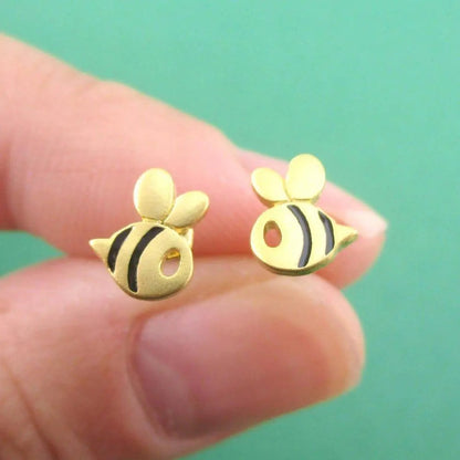 Baby Bee Earrings Variation Gold With Black Accents WEM Support (www.WEM.support)