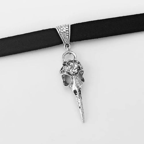 Raven Skull Bird Charm Choker Necklace WEM Support (www.WEM.support)