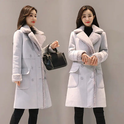 Women's Long Lambswool Coat - Korean Winter Style
