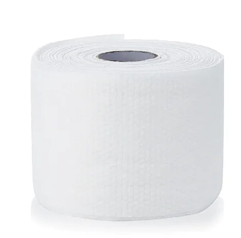 Roll of white paper towels on a white background