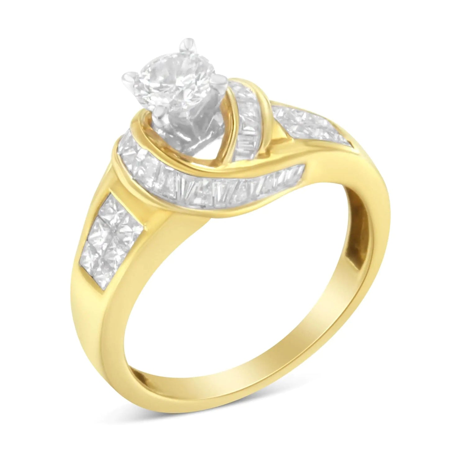 14K Two-Toned Gold Round, Baguette and Princess Cut Diamond Ring (1 1/8 Cttw, H-I Color, SI2-I1 Clarity) WEM Support (www.WEM.support)