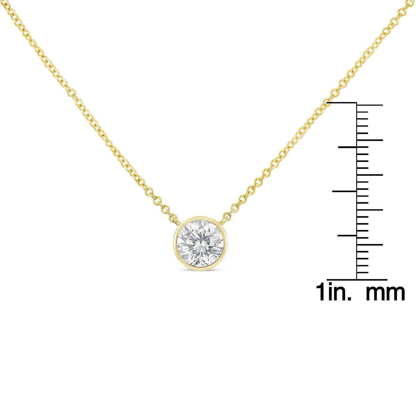 10K Yellow Gold 3/10 Carat Round Brilliant-Cut Diamond Modern Bezel-Set Solitaire 16"-18" Pendant Necklace (H-I Color, SI2-I1 Clarity) WEM Support (www.WEM.support)