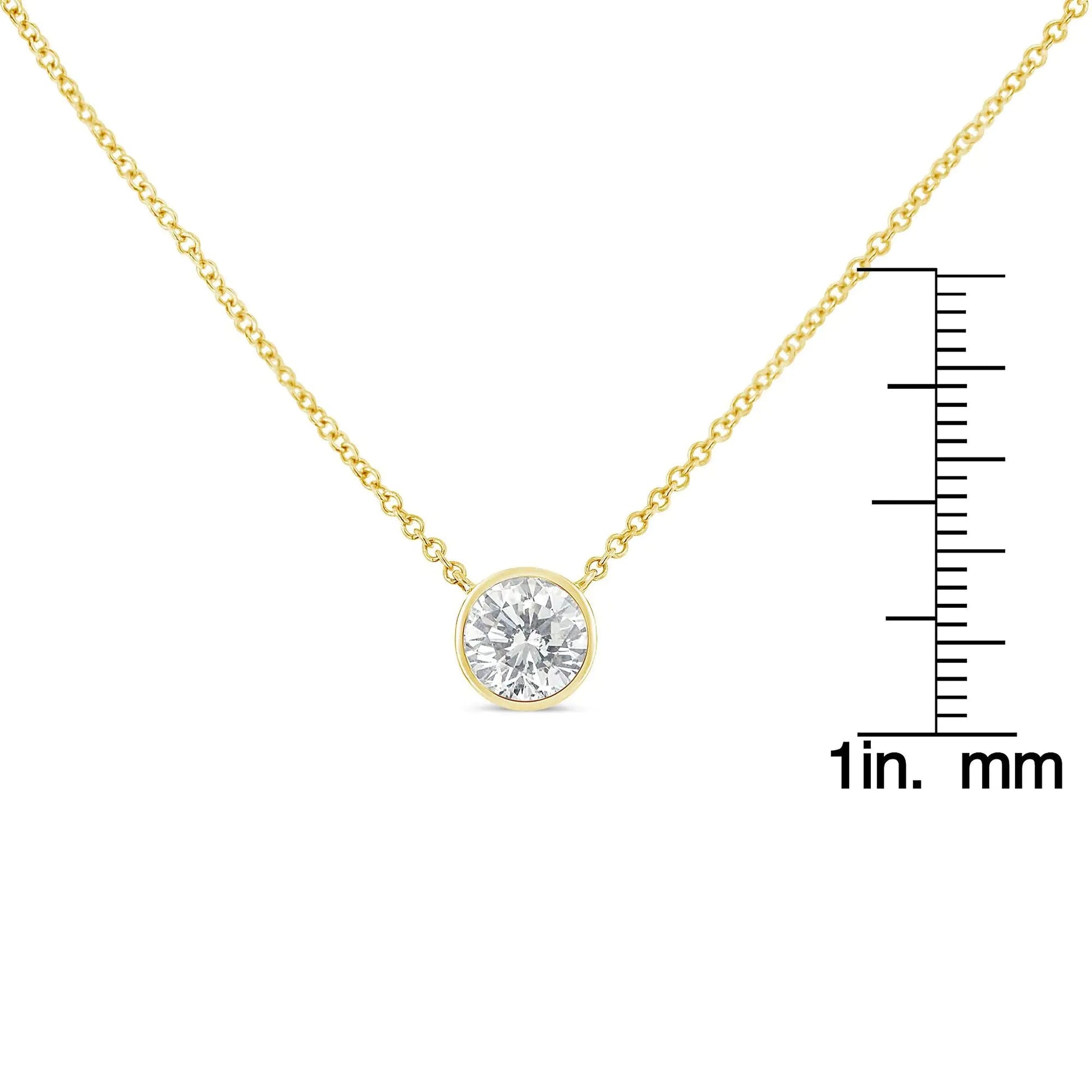 10K Yellow Gold 3/10 Carat Round Brilliant-Cut Diamond Modern Bezel-Set Solitaire 16"-18" Pendant Necklace (H-I Color, SI2-I1 Clarity) WEM Support (www.WEM.support)