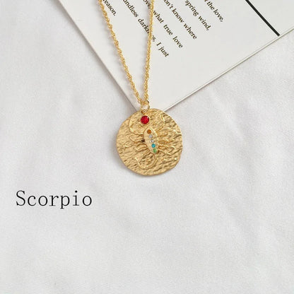 Gold Coin Disk Pendant Zodiac Necklace WEM Support (www.WEM.support)