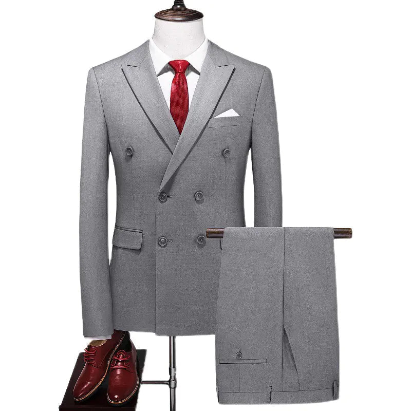 Men's Double Breasted Solid Color Coat Trousers Suit WEM Support (www.WEM.support)