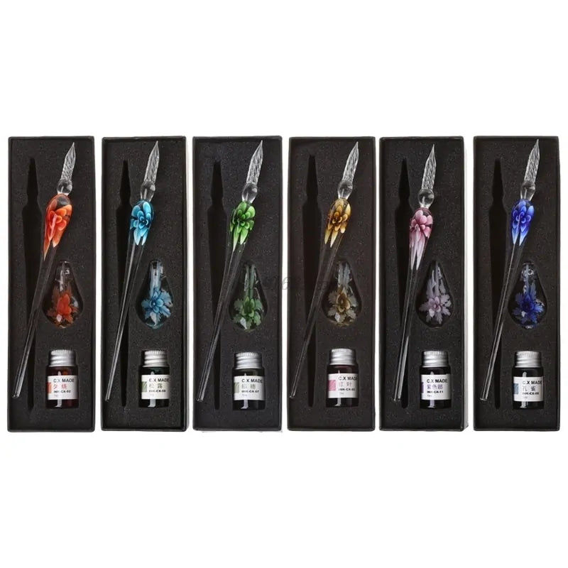 Elegant Crystal Floral Glass Dip Pen WEM Support (www.WEM.support)