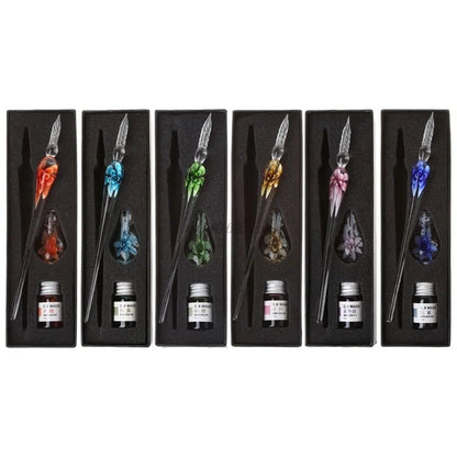 Elegant Crystal Floral Glass Dip Pen WEM Support (www.WEM.support)