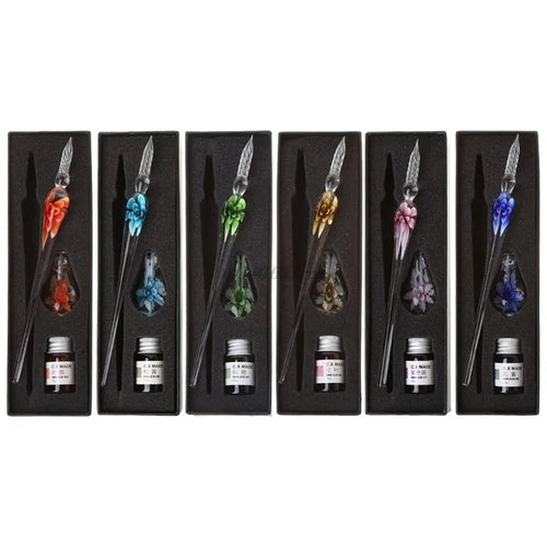 Elegant Crystal Floral Glass Dip Pen WEM Support (www.WEM.support)