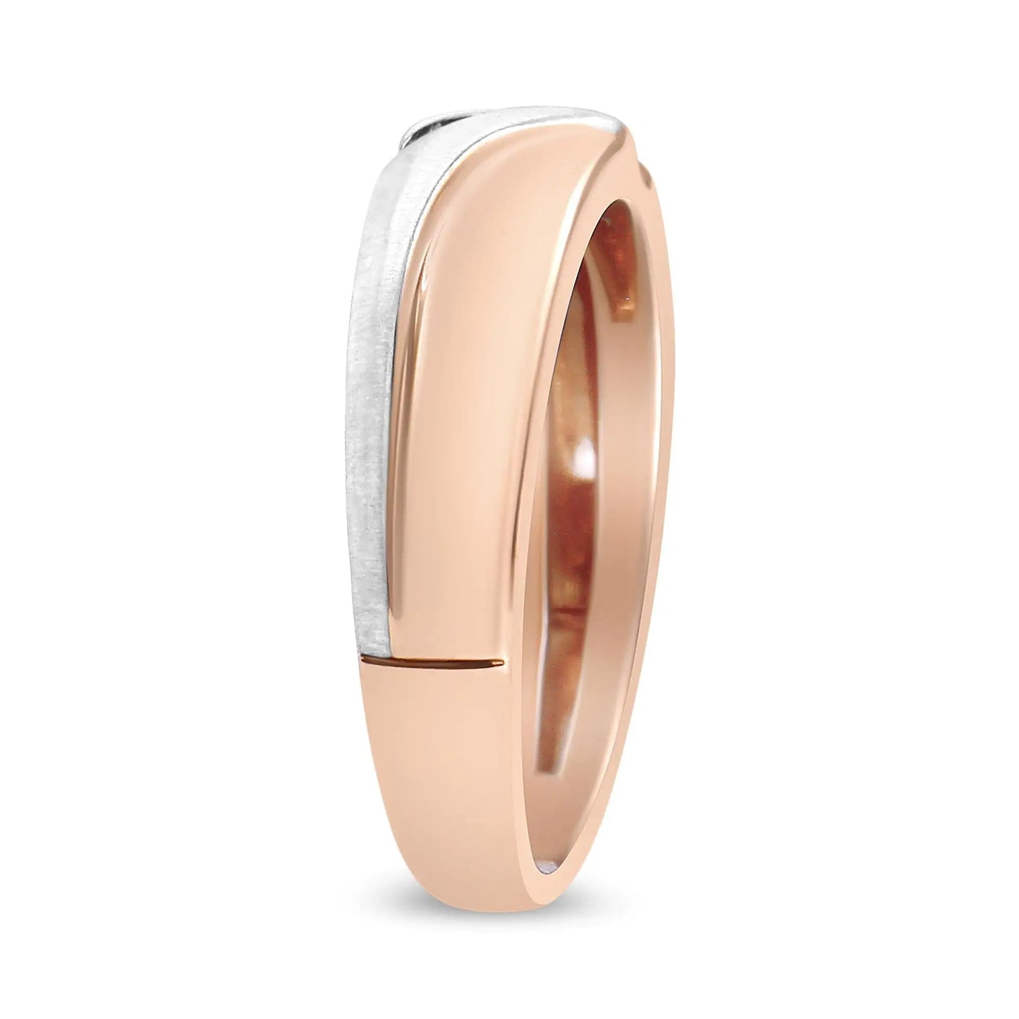 10K White and Rose Gold 1/10 Cttw 3-Stone Tension Slant Band Matte Finish Ring for Men (I-J Color, I2-I3 Clarity) WEM Support (www.WEM.support)