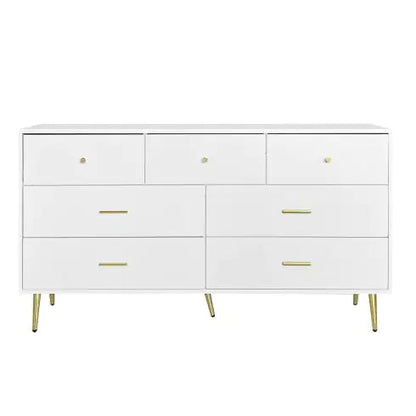 Seven Drawers Large Chest Of Drawer Cabinet With Golden Handle And Golden Legs White Color WEM Support (www.WEM.support)