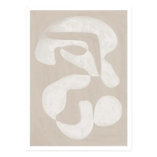 A canvas print featuring an abstract white and beige artwork on a light background.