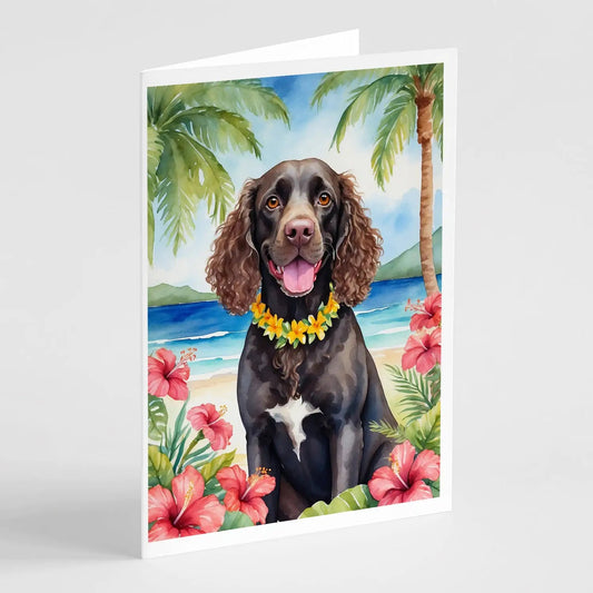 American Water Spaniel Luau Greeting Cards Pack of 8 WEM Support (www.WEM.support)