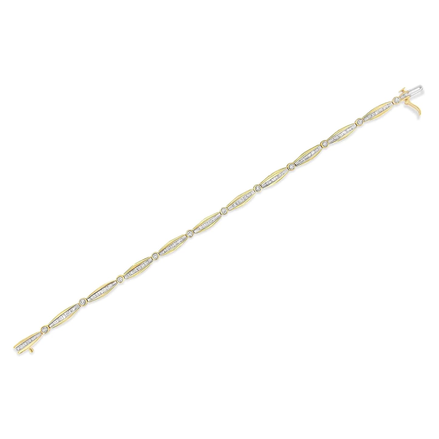 14K Yellow Gold 1-1/2 Cttw Round Brilliant-Cut & Baguette Cut Diamond Bezel and Tapered Link 7" Tennis Bracelet (H-I Color, I1-I2 Clarity) WEM Support (www.WEM.support)
