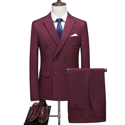Men's Double Breasted Solid Color Coat Trousers Suit WEM Support (www.WEM.support)
