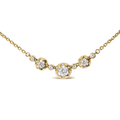 14k Yellow Gold 3/4 Cttw 3 Stone Round Diamond 18" Statement Necklace  (H-I Color, I1-I2 Clarity) WEM Support (www.WEM.support)