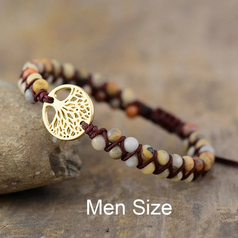 Tree Charm African Jasper Braided Yoga Bracelet WEM Support (www.WEM.support)