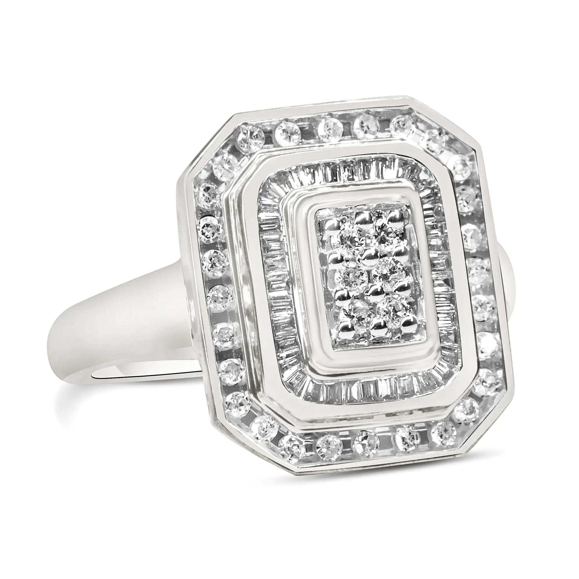 .925 Sterling Silver Round & Baguette Diamond Ring (1 Cttw, I-J Color, I2-I3 Clarity) WEM Support (www.WEM.support)